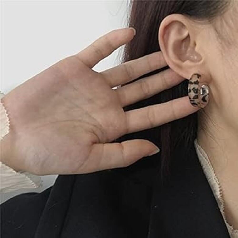 Leopard Print Acrylic Hoop Earrings for Women